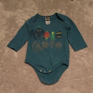 Charlie Rocket Teal Long Sleeve Bodysuit with Colorful Monster Crew
